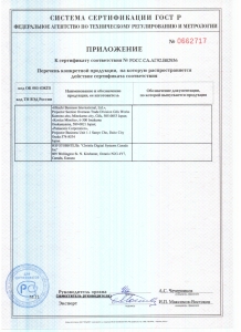 Приложение к сертификату №0662716 ч2